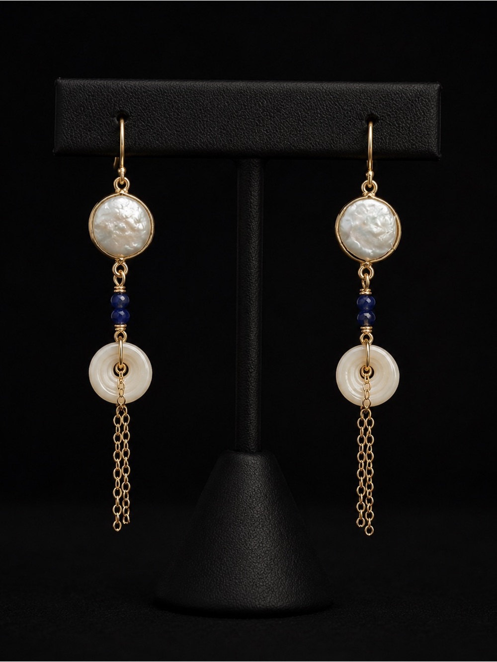 14K Gold filled- Mother of Pearl & Shell Drop Earrings- handmade - Picture 4 of 4